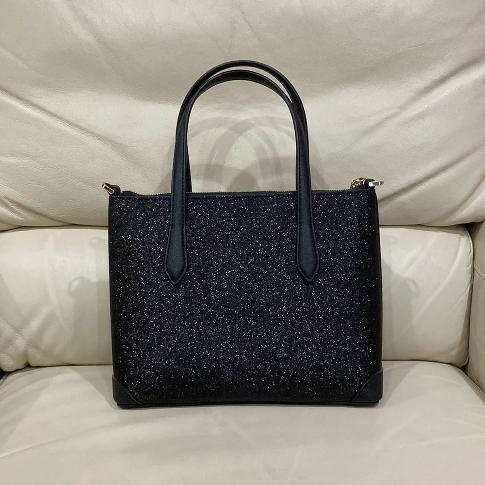 Kate Spade Black Glitter Sparkle Shimmy Fabric Satchel Purse Bag - Picture 11 of 13